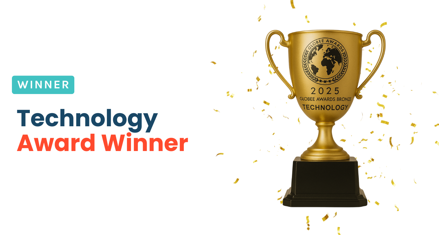 Gold trophy labeled “2025 Globee Awards Bronze – Technology” with confetti and the text “Technology Award Winner”
