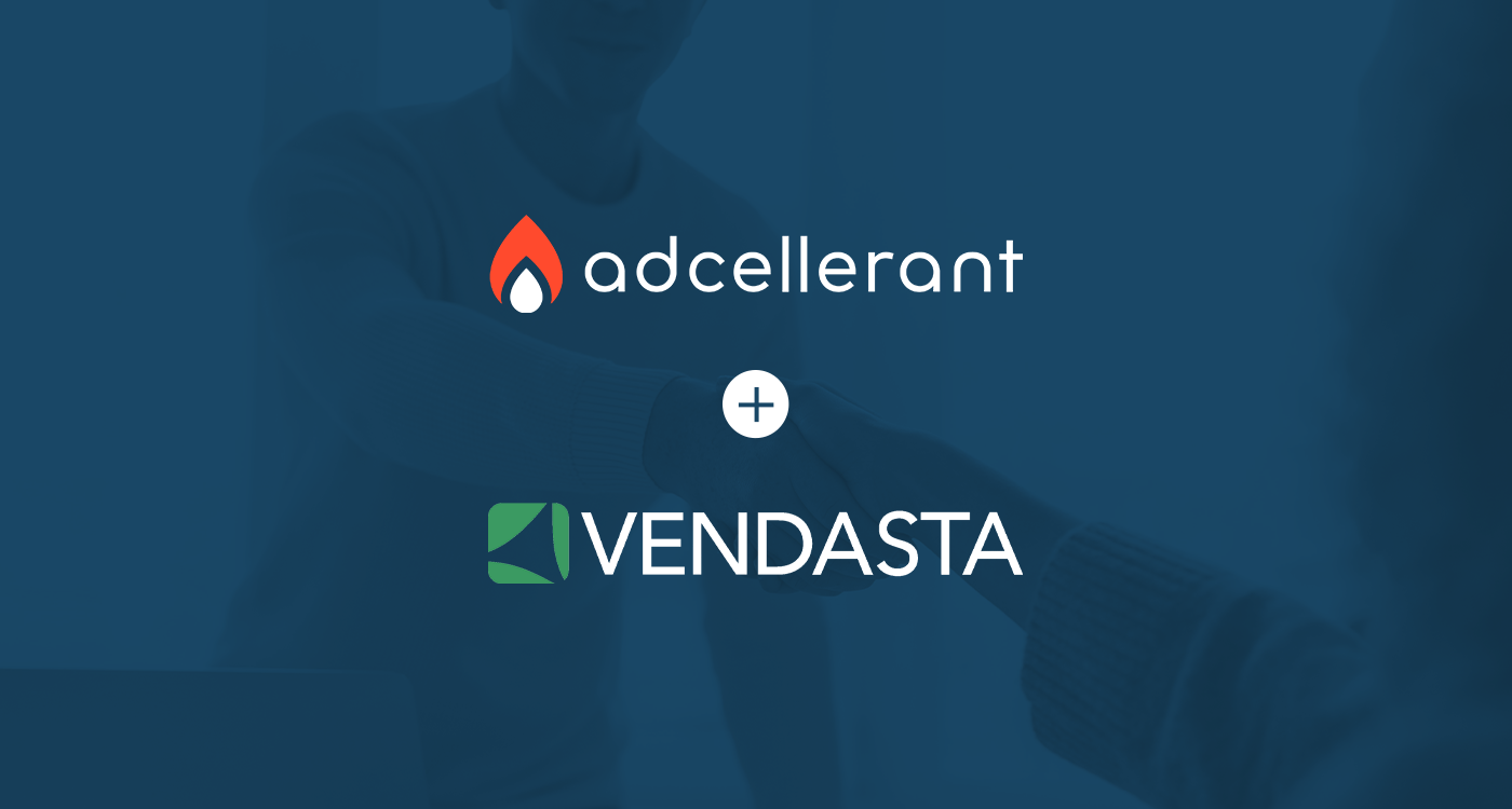 AdCellerant and Vendasta logos with a headline announcing their expanded strategic partnership.