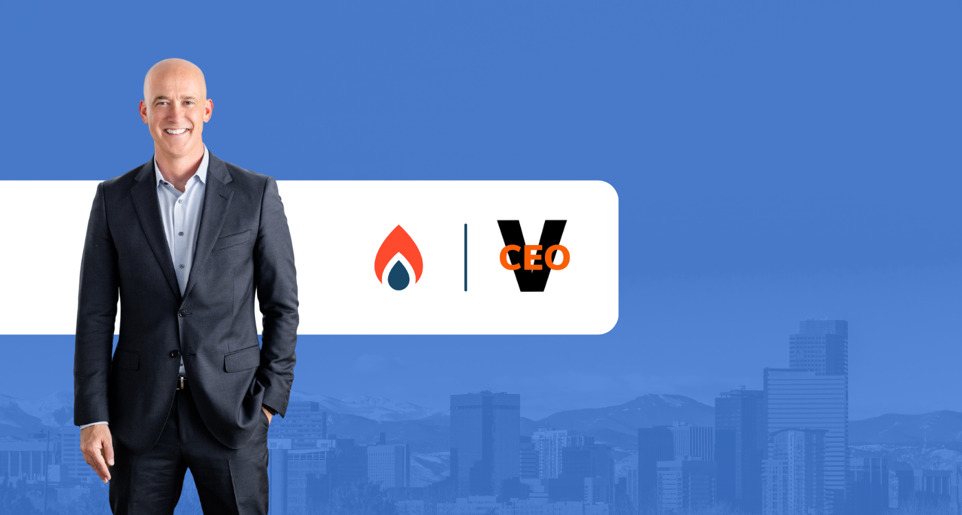 Image of Brock Berry, CEO and Co-Founder of AdCellerant standing next to the Valiant logo and flame icon on a blue background, promoting the CEO's September 2025 interview.
