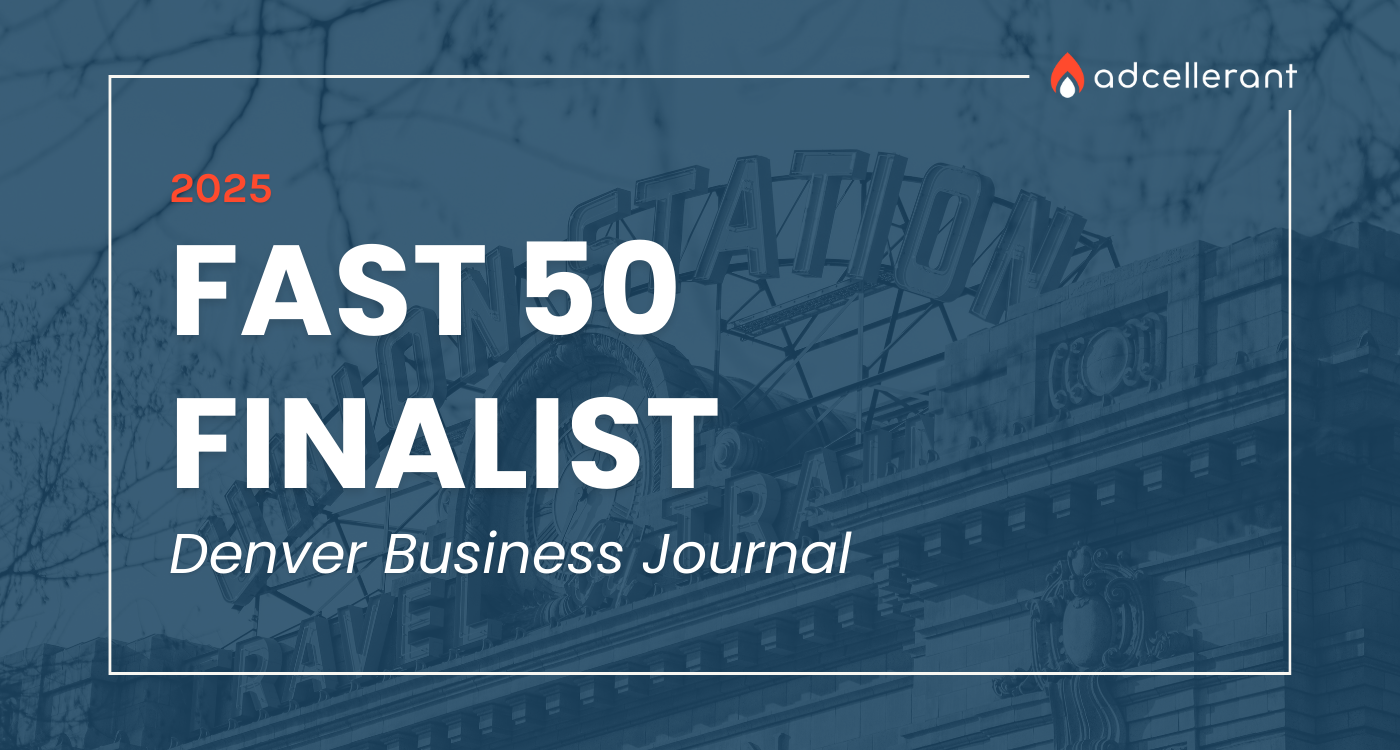 Logo for AdCellerant and the title "2025 Fast 50 Finalist Denver Business Journal"