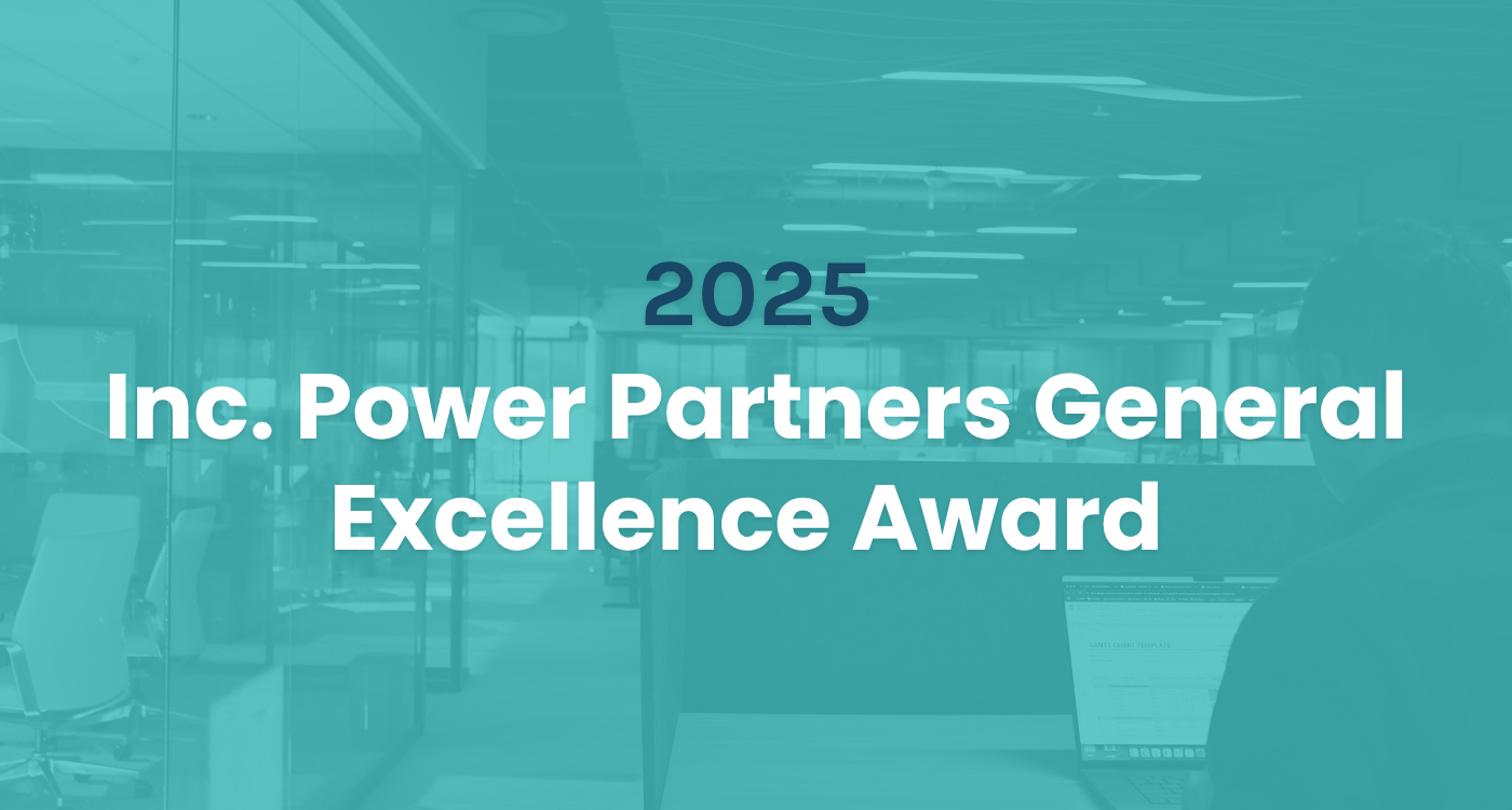 2025 Inc. Power Partners General Excellence Award graphic displayed over a modern office background.
