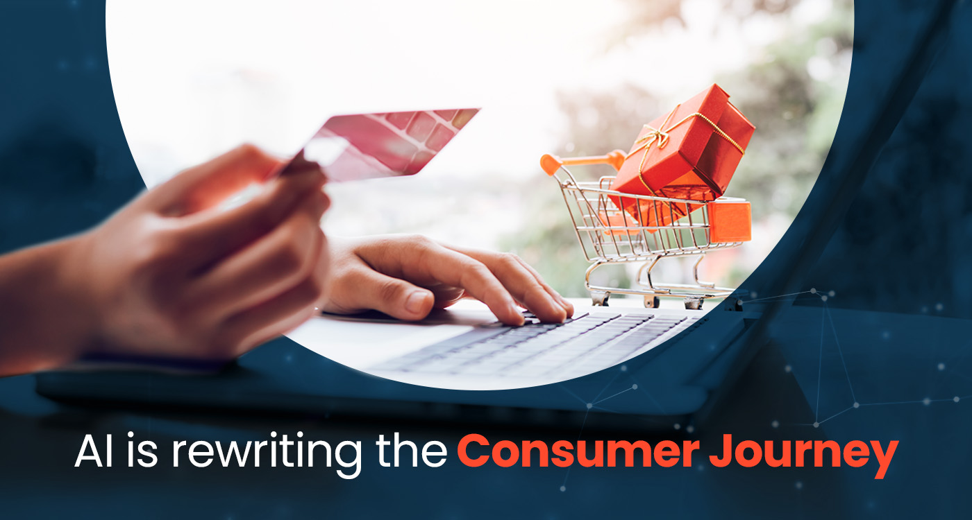 Online shopper using a credit card at a laptop as AI reshapes the digital consumer journey.