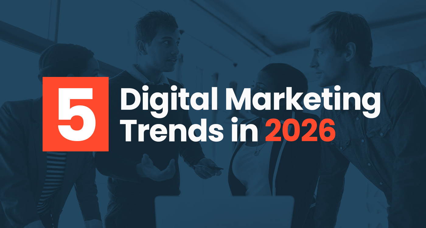 Team discussing five key digital marketing trends shaping strategy in 2026.